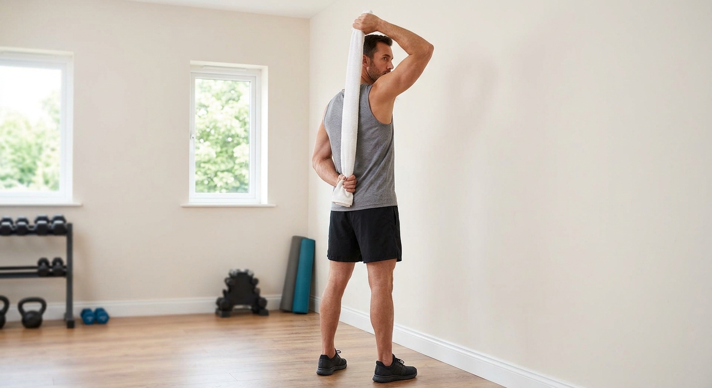 Towel stretch behind the back for frozen shoulder